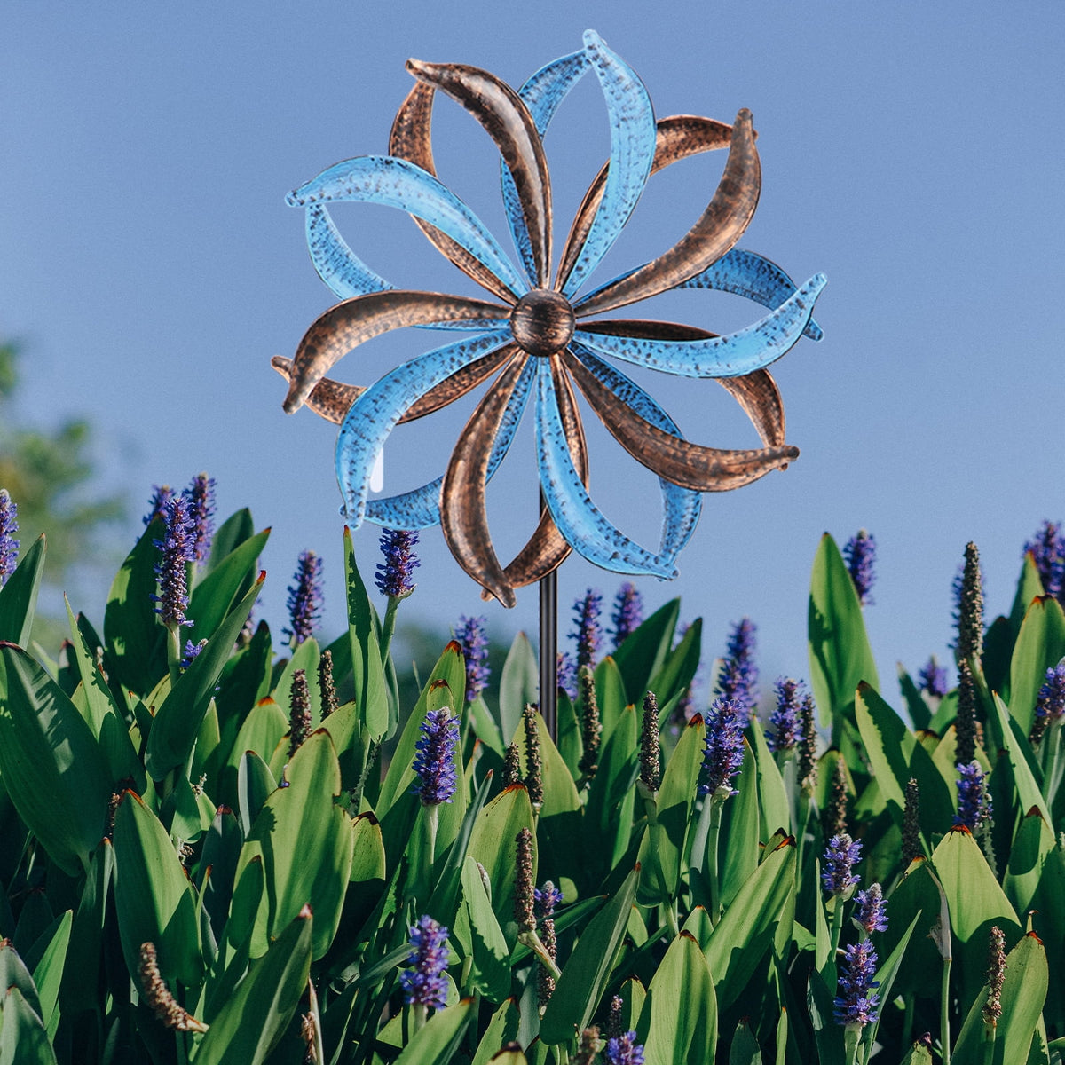 Blue Flower Metal Stake Wind Spinner N674
