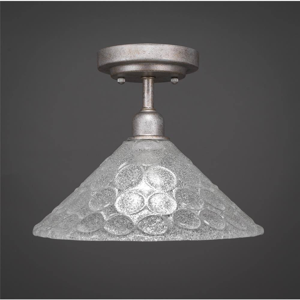 Vintage 12 inch One Light Semi-Flush Mount Aged Silver Finish with Italian Bubble Glass N46534