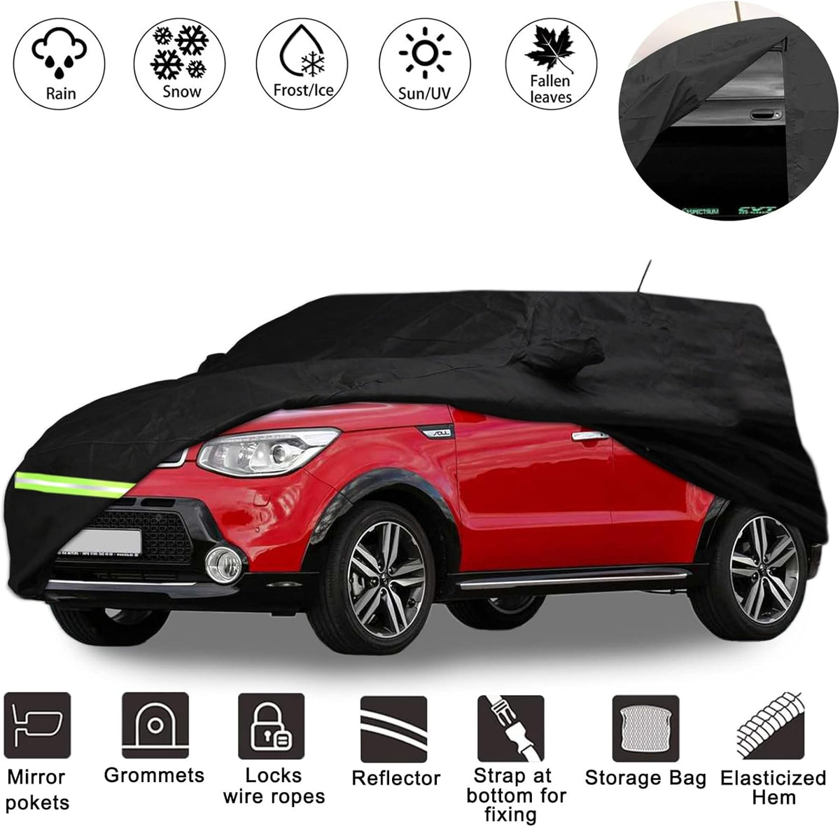 Waterproof Car Cover for Kia Soul (Black-190T) W42348