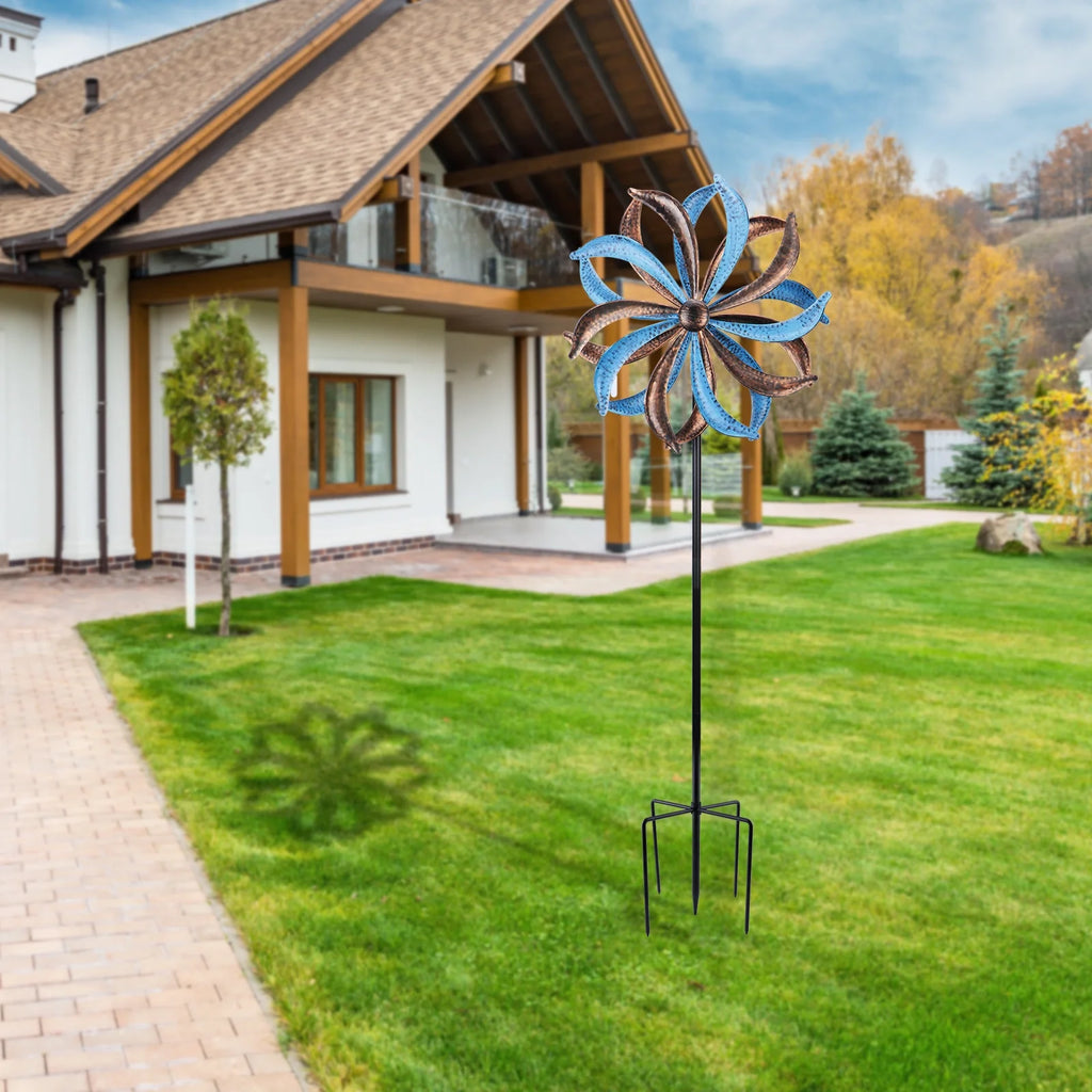 Blue Flower Metal Stake Wind Spinner N674