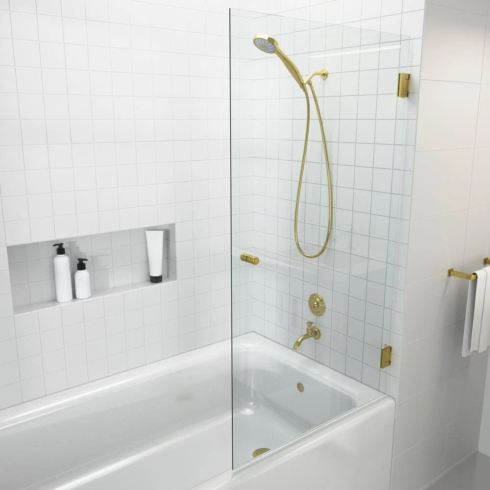 Frameless Wall Hinged Bathtub Door in Polished Brass B27816