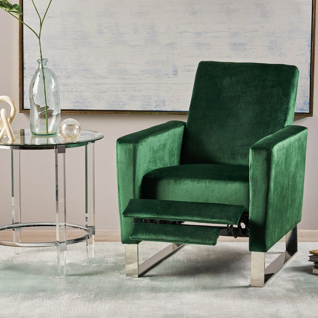 Green Velvet Push Back Recliner Y791