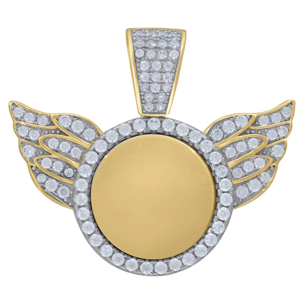 Sterling Silver Yellow Tone Unisex CZ Angel Wings Pendant Necklace U872056