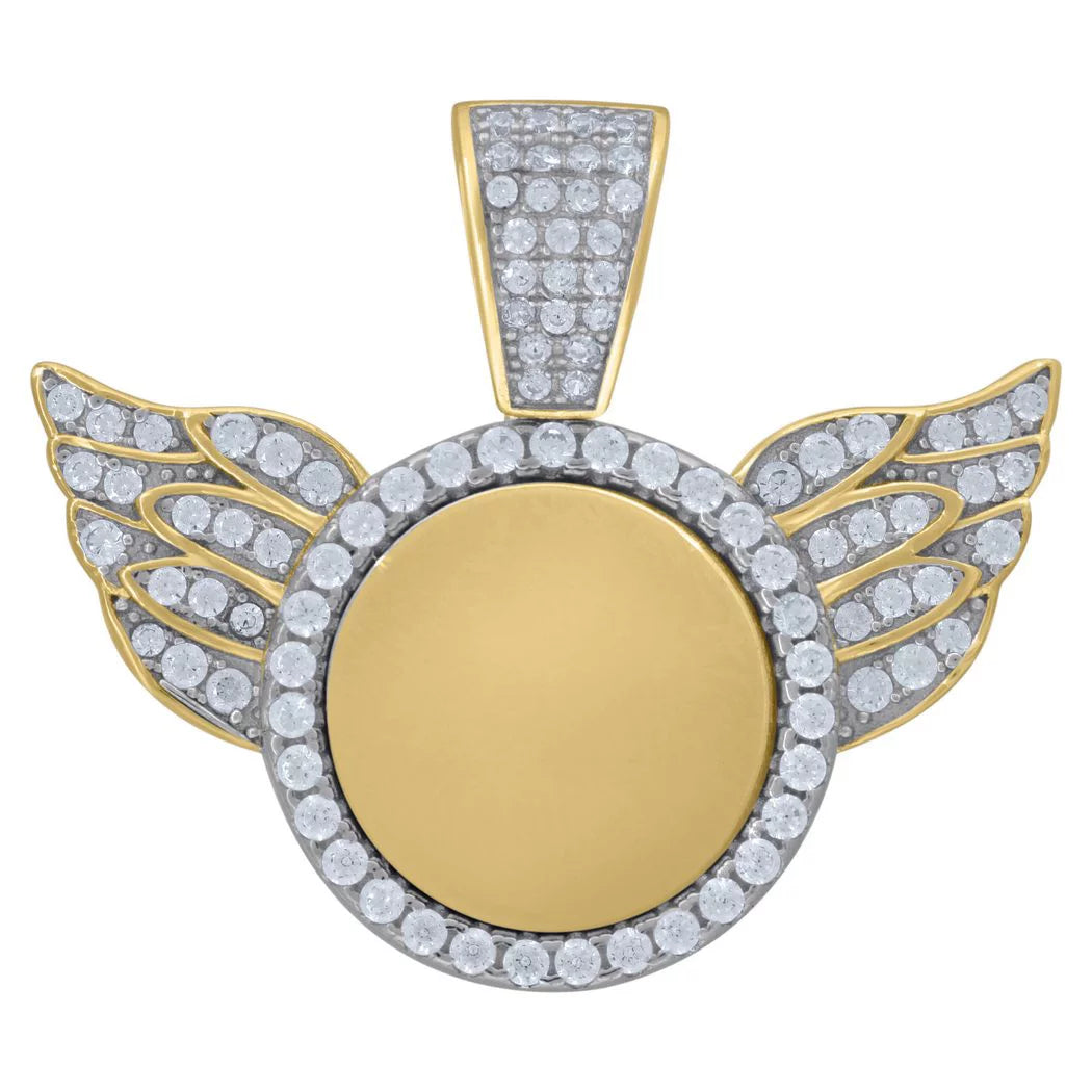Sterling Silver Yellow Tone Unisex CZ Angel Wings Pendant Necklace U872056
