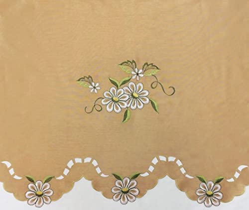 Bronze Faux Silk Kitchen Curtain Set with Cutwork Floral C584
