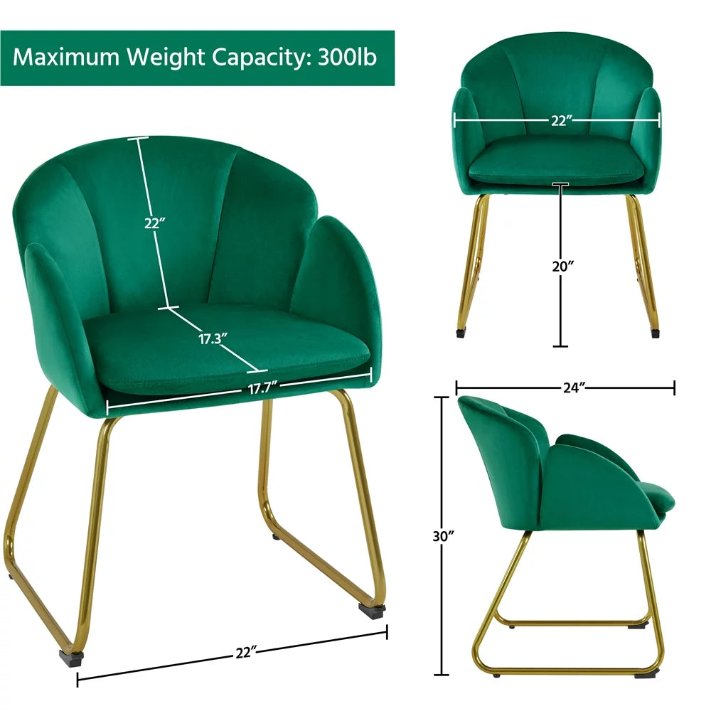 Green Velvet Armchair with Golden Metal Legs B8482