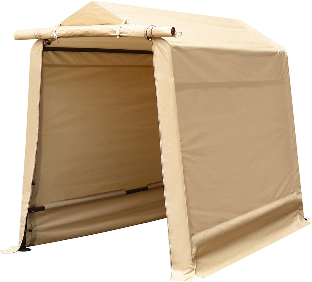 Beige Steel Outdoor Storage Shed with Roll-up Zipper Door A868