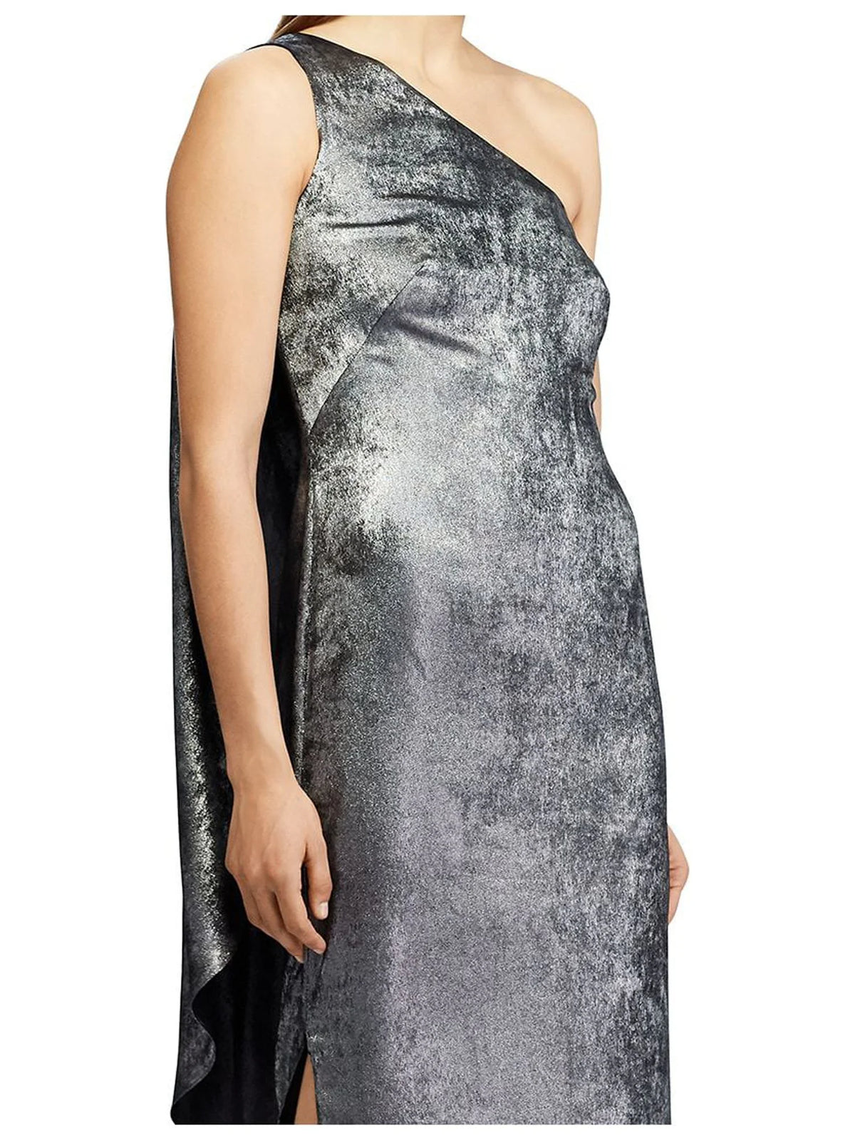 Silver Sleeveless Asymmetrical Neckline Maxi Sheath Dress Q6728