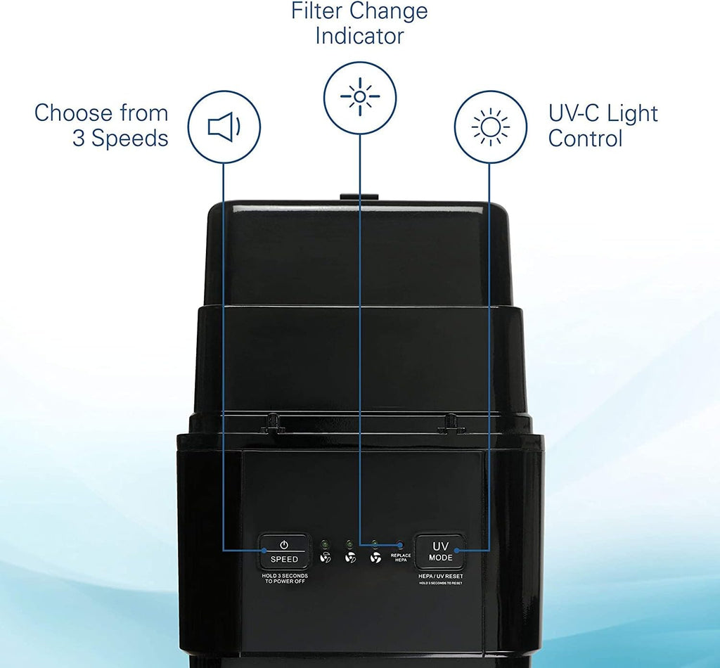 22” 3-in-1 True HEPA Filter Air Purifier, UV-C Sanitizer, Black N581