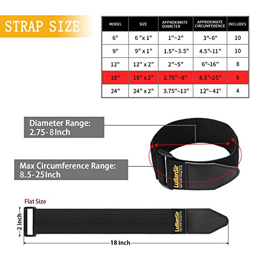 Black 2" x 18" (6 Pack) Elastic Hook and Loop Storage Straps with Buckle G12806
