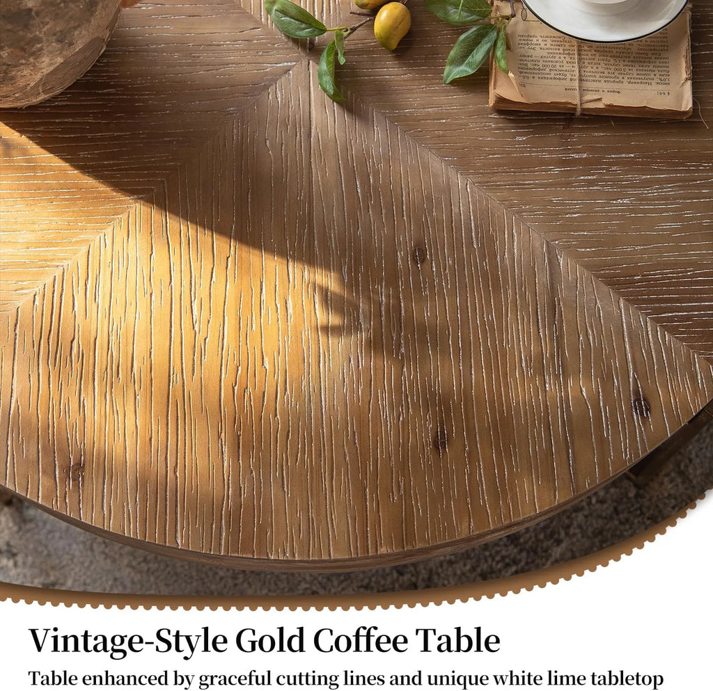 Round Wood Coffee Table with Gold Metal Legs Z869090