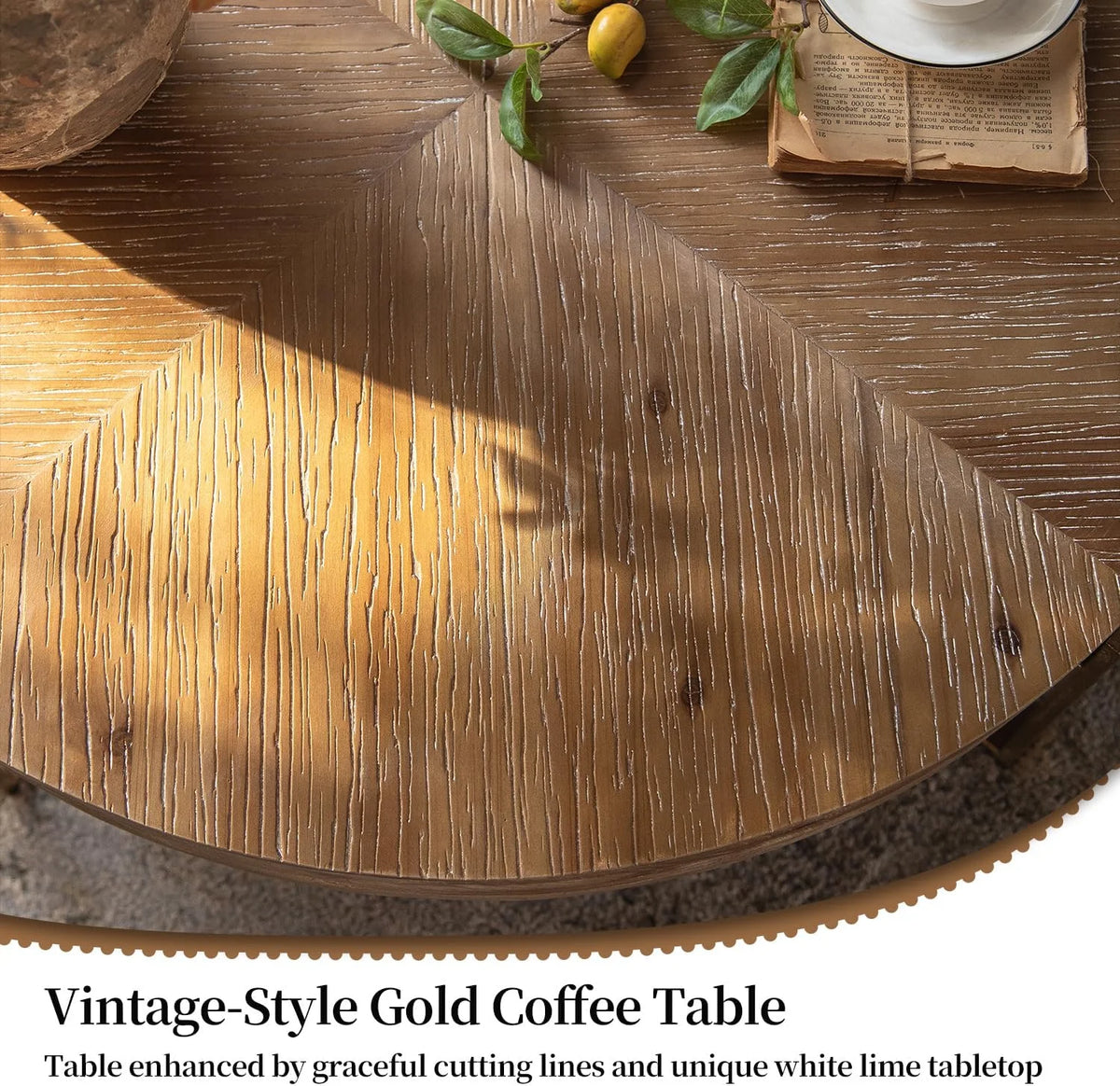 Round Wood Coffee Table with Gold Metal Legs Z869090