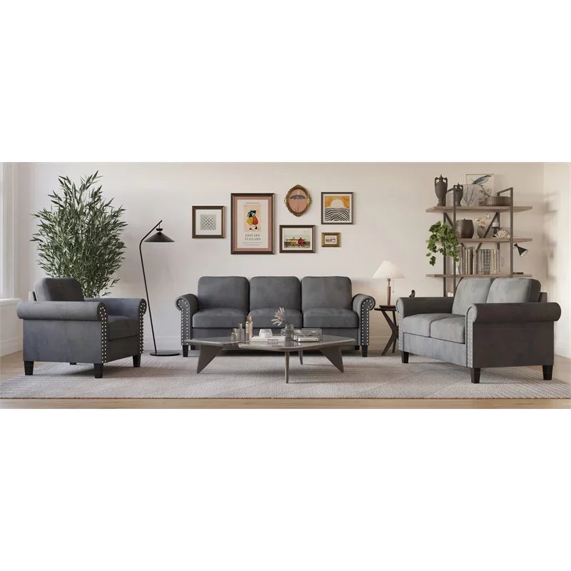 Gray Polyester Fabric Loveseat T69890