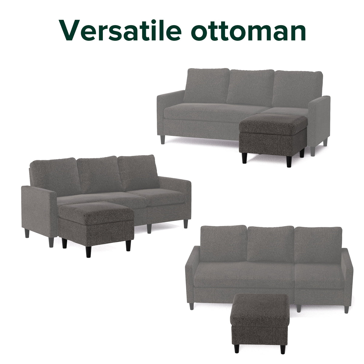 Dark Grey Convertible Sectional Sofa with Reversible Chaise I53941