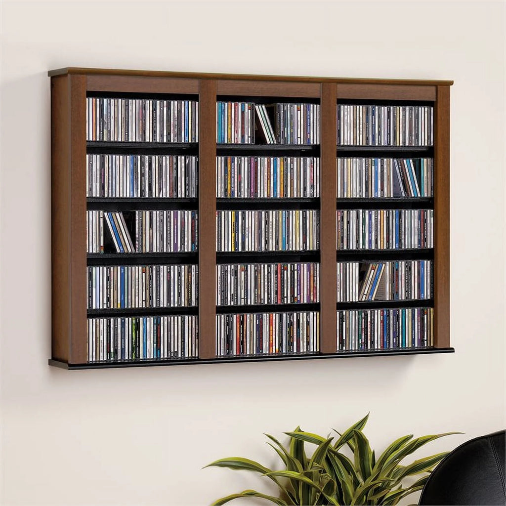 Triple Floating Media Wall Storage in Cherry and Black Y60680