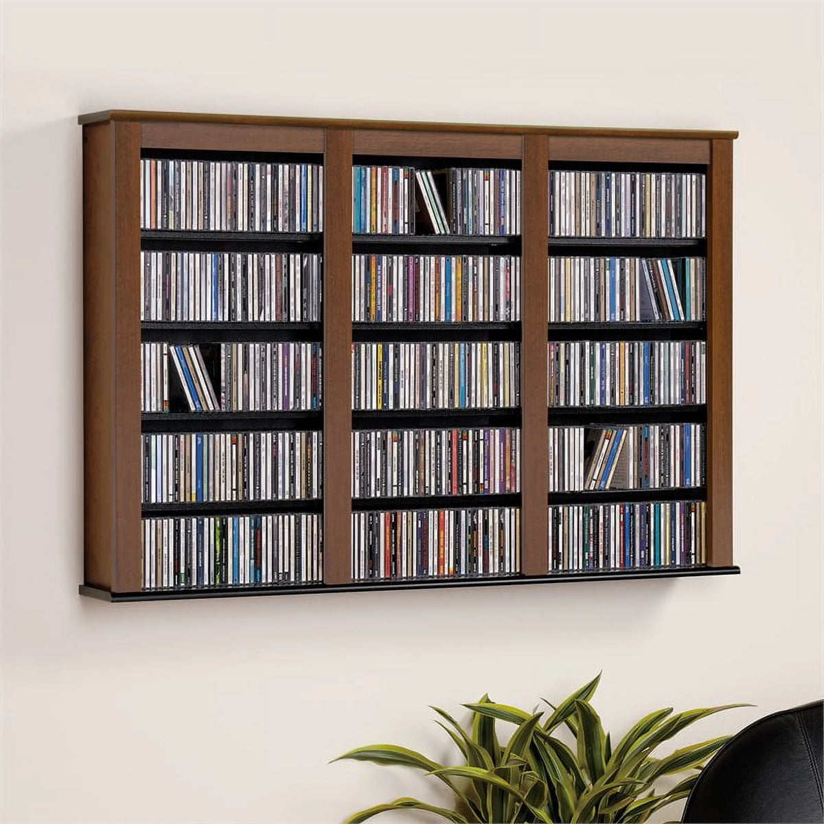 Triple Floating Media Wall Storage in Cherry and Black Y60680