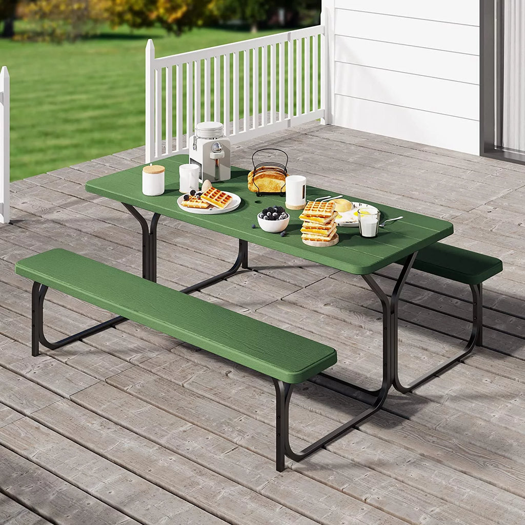6ft Heavy Duty Outdoor Picnic Table and Bench Green D3423