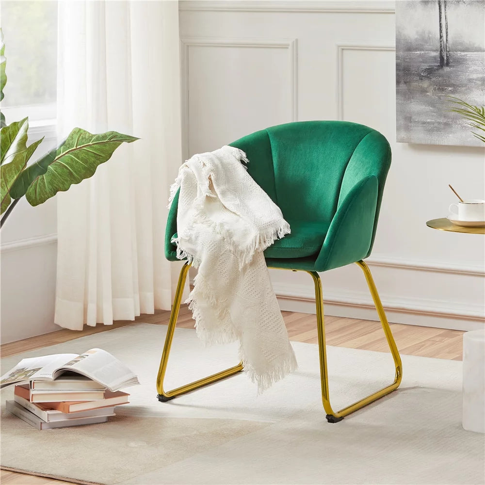 Green Velvet Armchair with Golden Metal Legs B8482