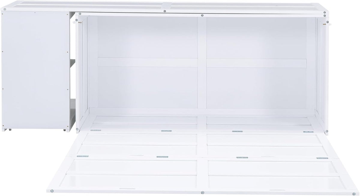 White Queen Size Murphy Bed with Storage Drawers R39171