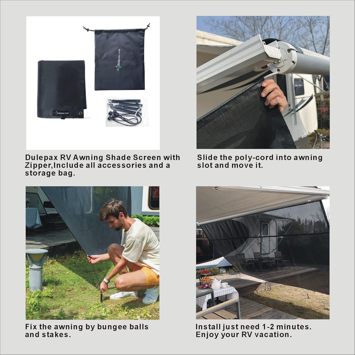 RV Awning Shade Screen with Zipper 8'X15'3'' Z5602