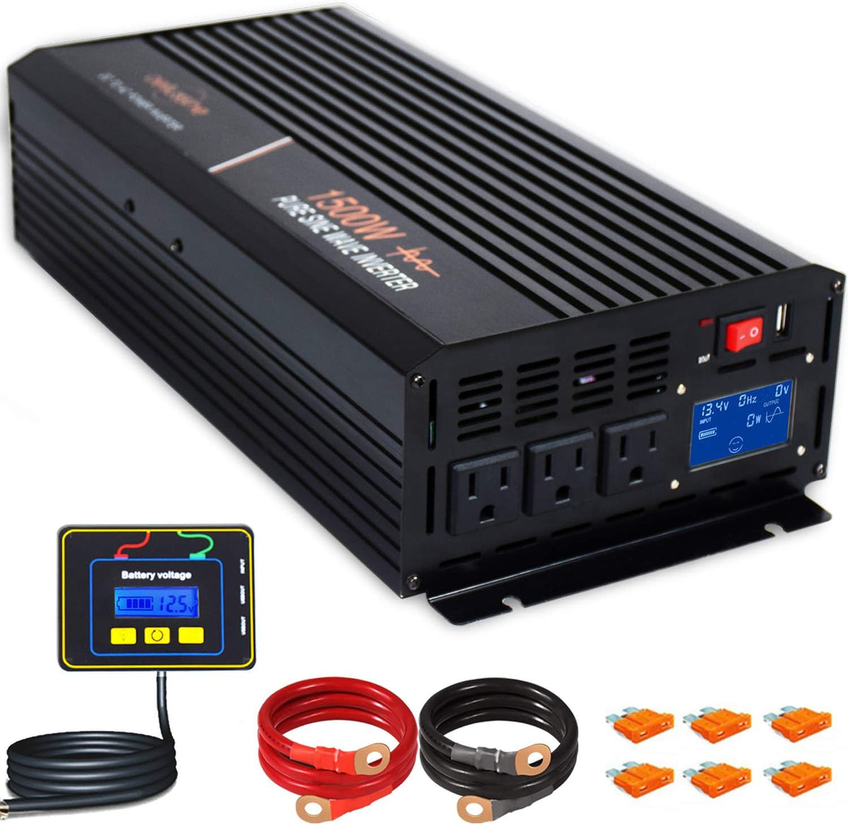 1500 watt Pure Sine Wave Inverter 24v dc to ac 110v 120v with LCD Display Pack of 2 O364903