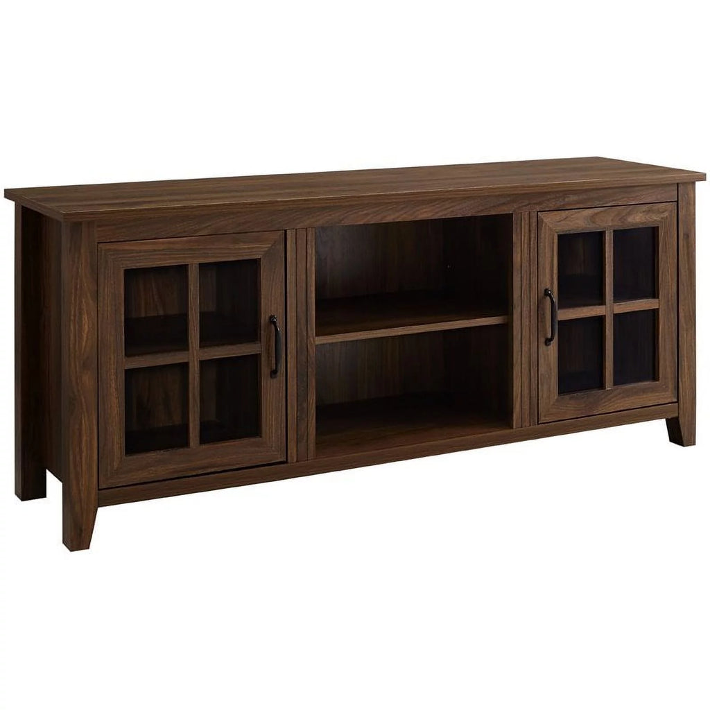 Glass Door TV Console Dark Walnut D24693