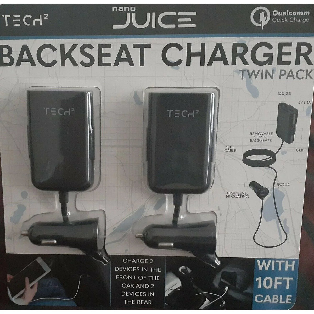 Backseat Car Charger, 4 USB Ports (2pk) Z942