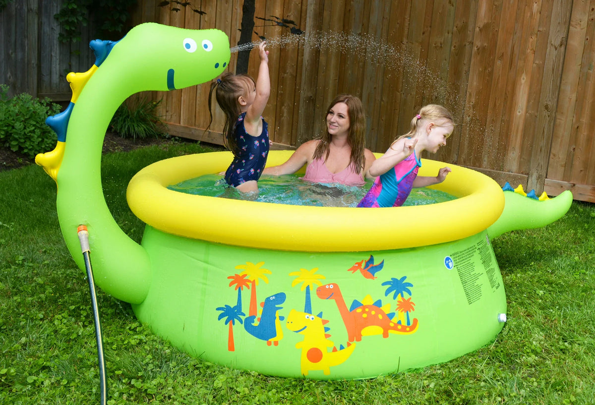 Green Round Inflatable Dinosaur Kiddie Pool with Spray Feature R256627