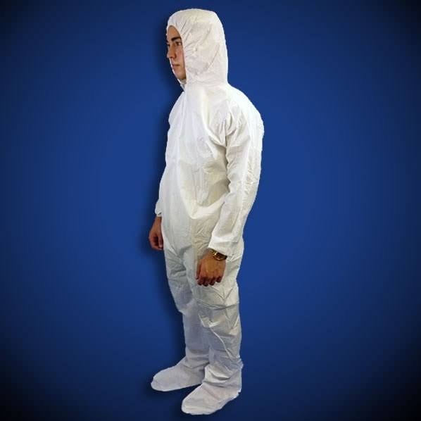 White Microporous Disposable Coveralls with Hood & Boots, XL, 25/Case B2749