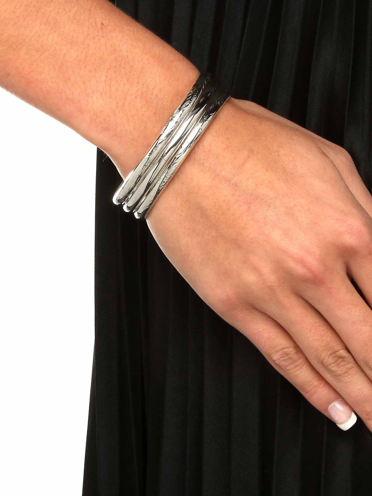 Polished Engraved Floral Three-Piece Bangle Set in Yellow Gold-Plated or Sterling Silver M2570