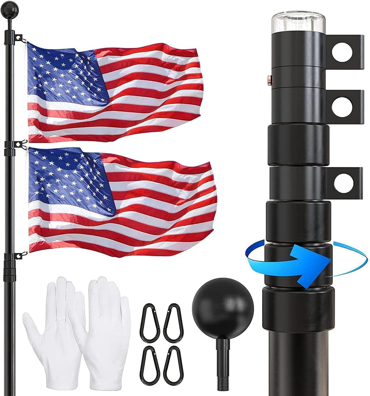 25 FT Heavy Duty Telescopic Flag Pole Kit Black K601135