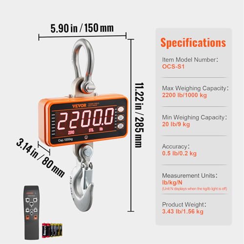 2200 lbs Digital Crane Scale with Remote Control S729470