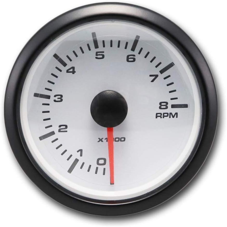 8000 RPM Universal Electronic Tachometer Gauge 52mm White Amber LED Backlit Black Dial Chrome Rim N60127