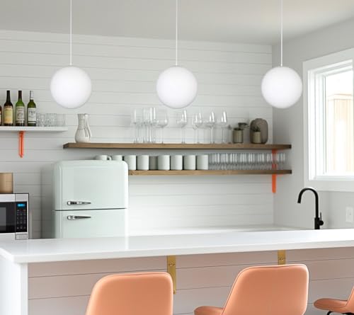 14" Mid-Century Modern Hanging Orb Pendant Light with Smooth Matte White Frosted Diffuser, Cool Brass Finish H5983