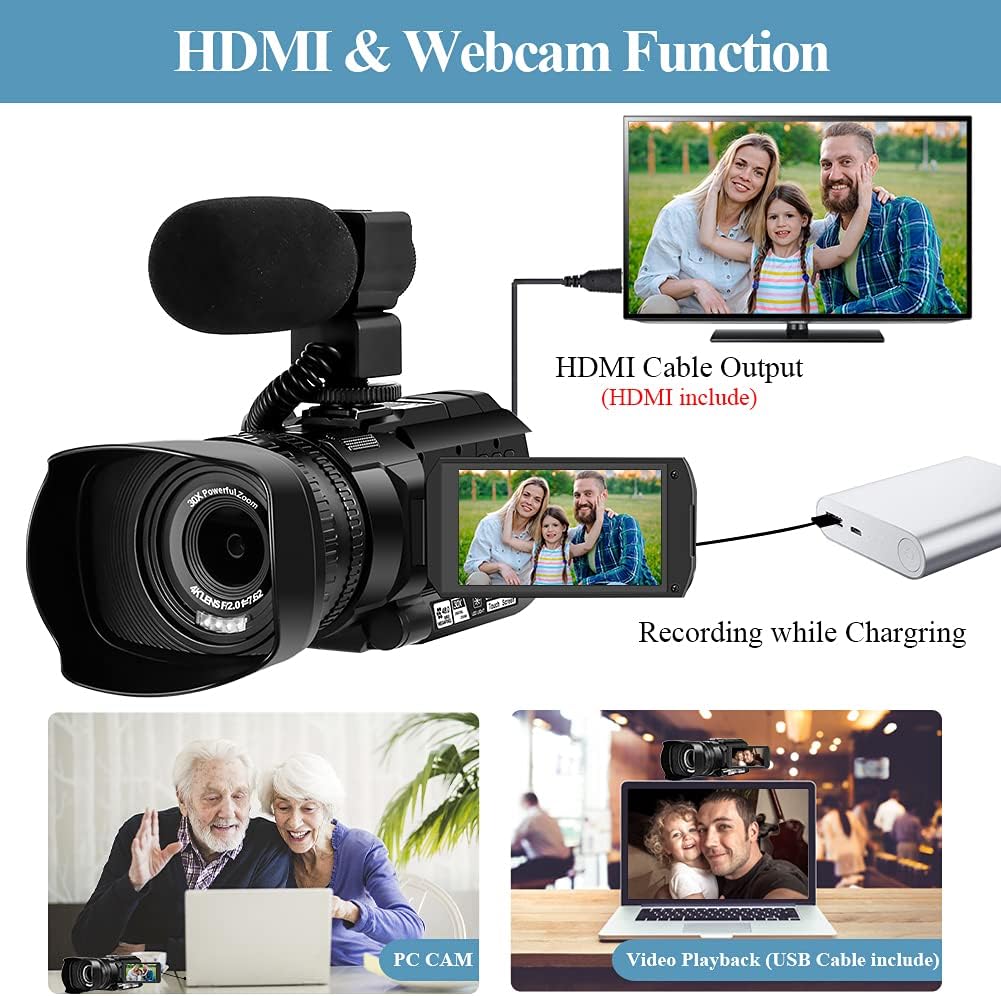 4K HD Auto Focus Video Camera 48MP 60FPS 30X Digital Zoom Camcorder F591426