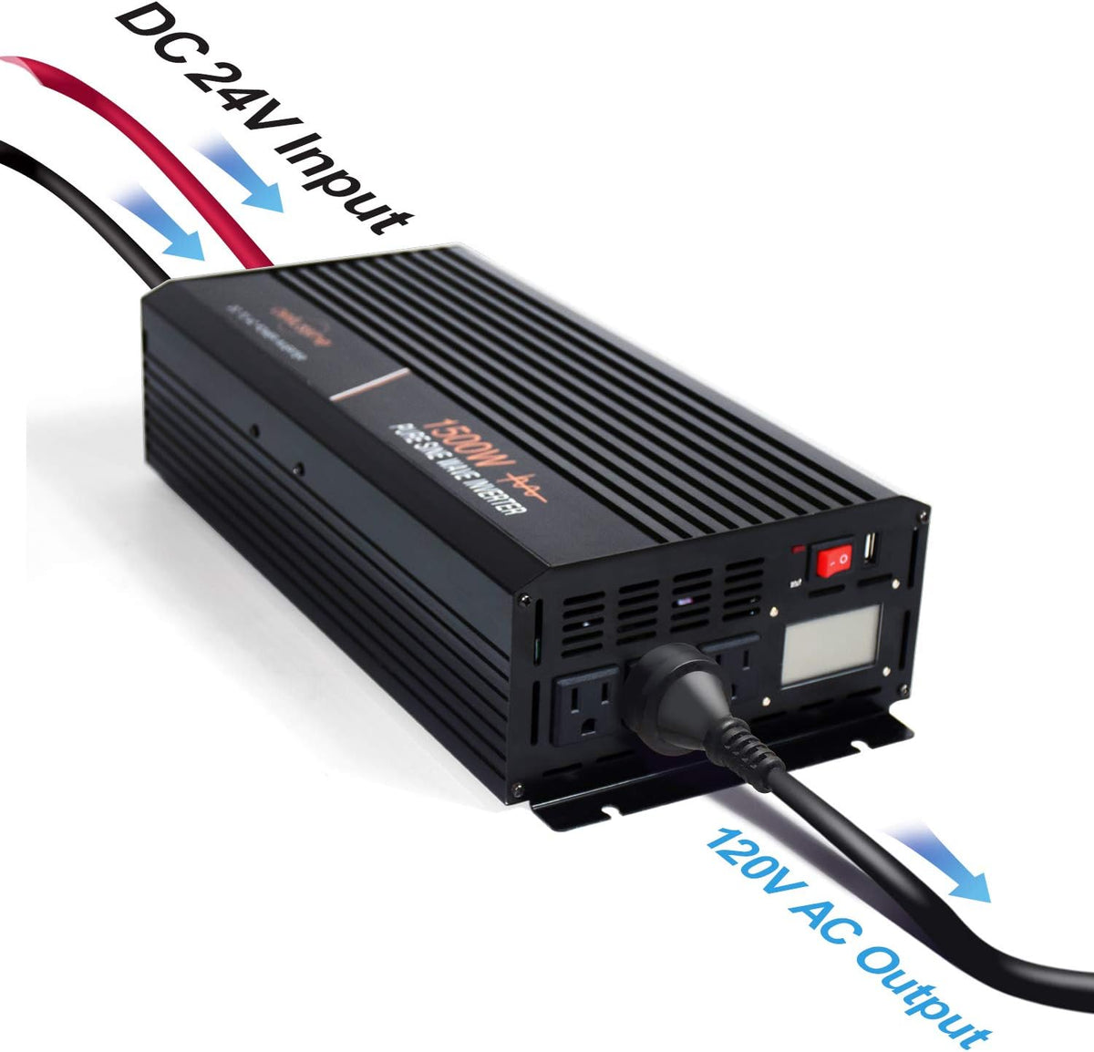 1500 watt Pure Sine Wave Inverter 24v dc to ac 110v 120v with LCD Display Pack of 2 O364903