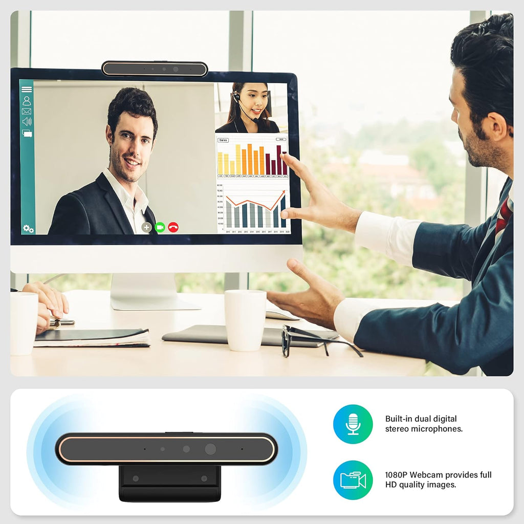 Webcam with Privacy Cover, Dual Microphones, 1080P, Pack of 2 T3611