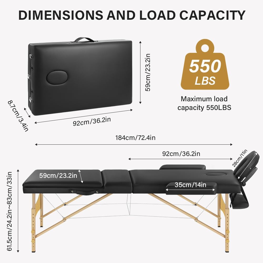 Black Folding Massage Table with Carry Case D317796