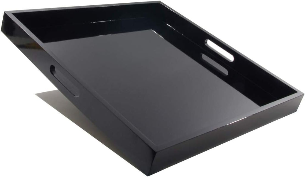 Glossy White Wooden Square Serving Tray with Handles, 20x20x2-Inch, Pack of 2 N231