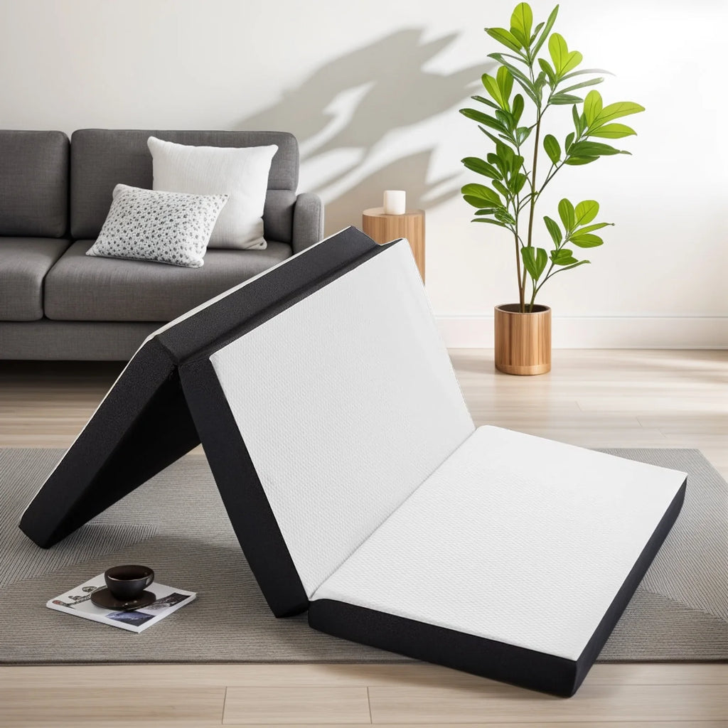 4 inches Folding Twin Size Memory Foam Mattress with Cover W69187