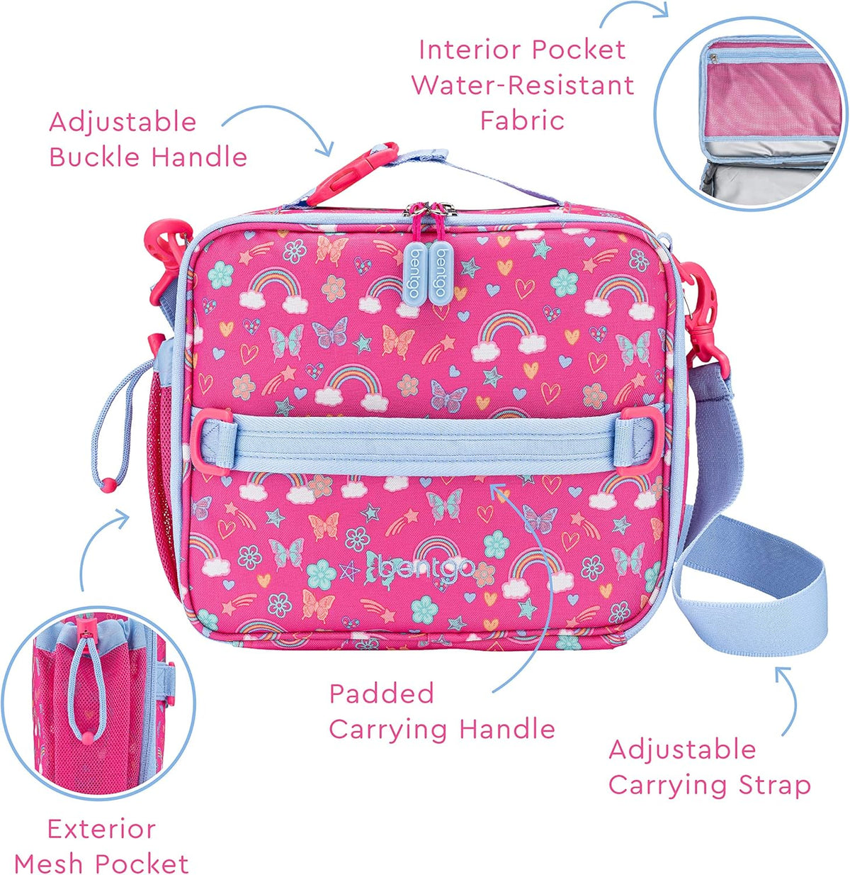 Insulated Lunch Bag Set With Kids Bento-Style Lunch Box (Rainbows and Butterflies) S50897
