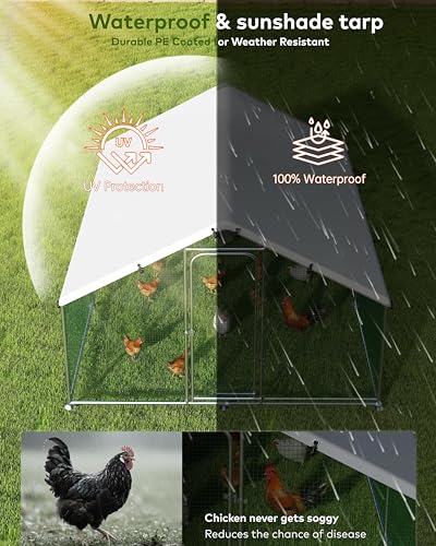 Large Metal Chicken Coop Run with Spire Roof Outdoor Poultry Cage with Waterproof UV-Resistant Cover (8.9’ W x 11.8’ L x 6.6’ H) H441