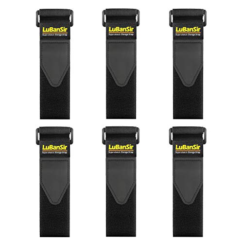 Black 2" x 18" (6 Pack) Elastic Hook and Loop Storage Straps with Buckle G12806