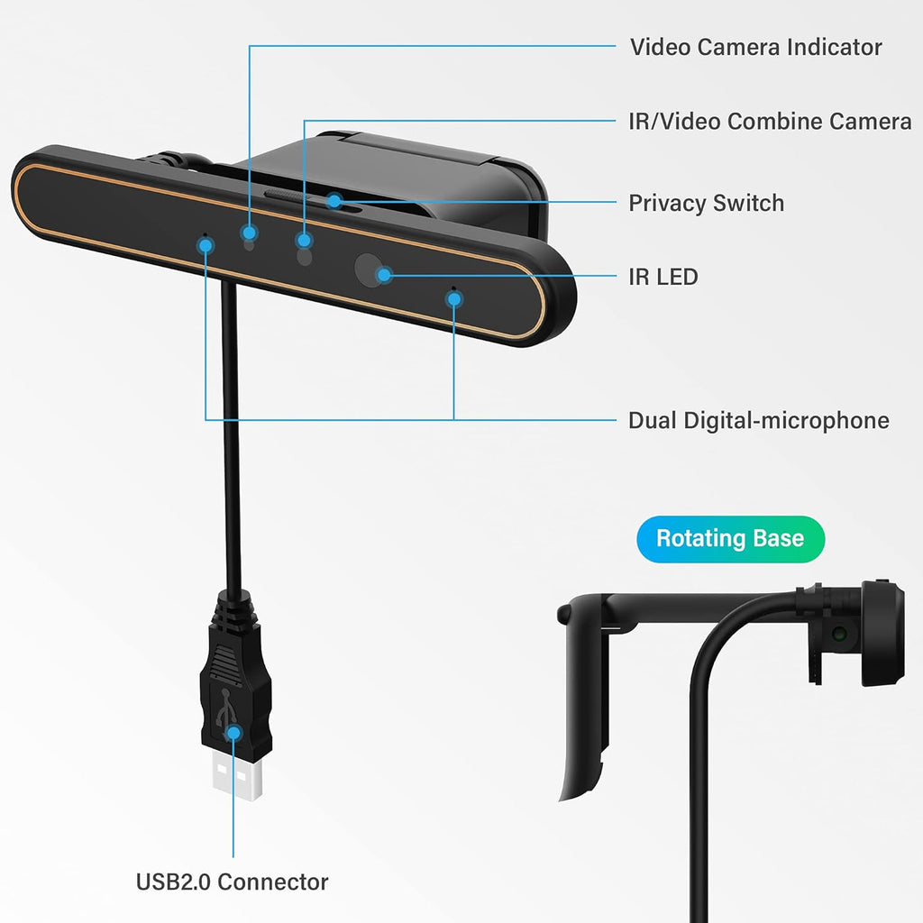 Webcam with Privacy Cover, Dual Microphones, 1080P, Pack of 2 T3611