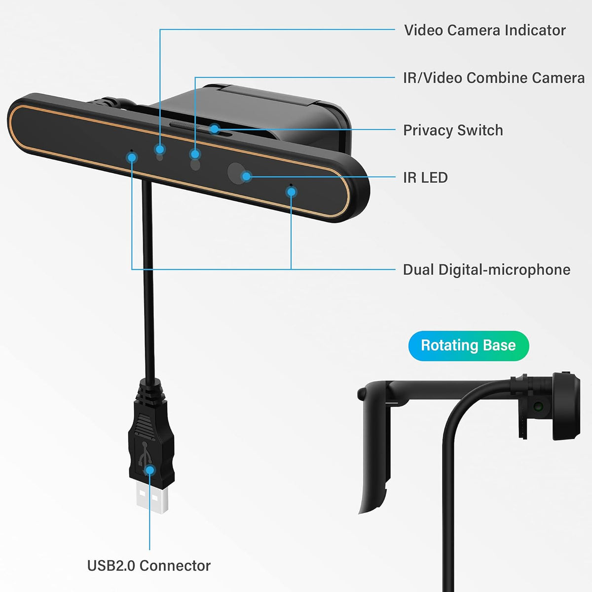 Webcam with Privacy Cover, Dual Microphones, 1080P, Pack of 2 T3611