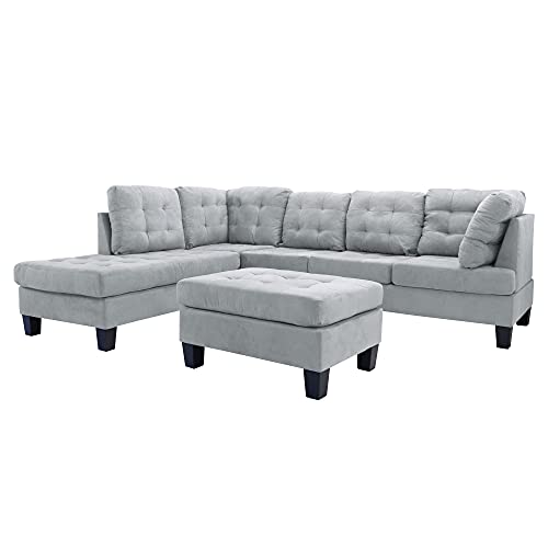3 Piece Micro Suede L Shaped Sectional Sofa with Ottoman W618107
