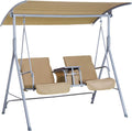 2 Person Covered Swing with Canopy, Table and Storage Console, Beige J545372