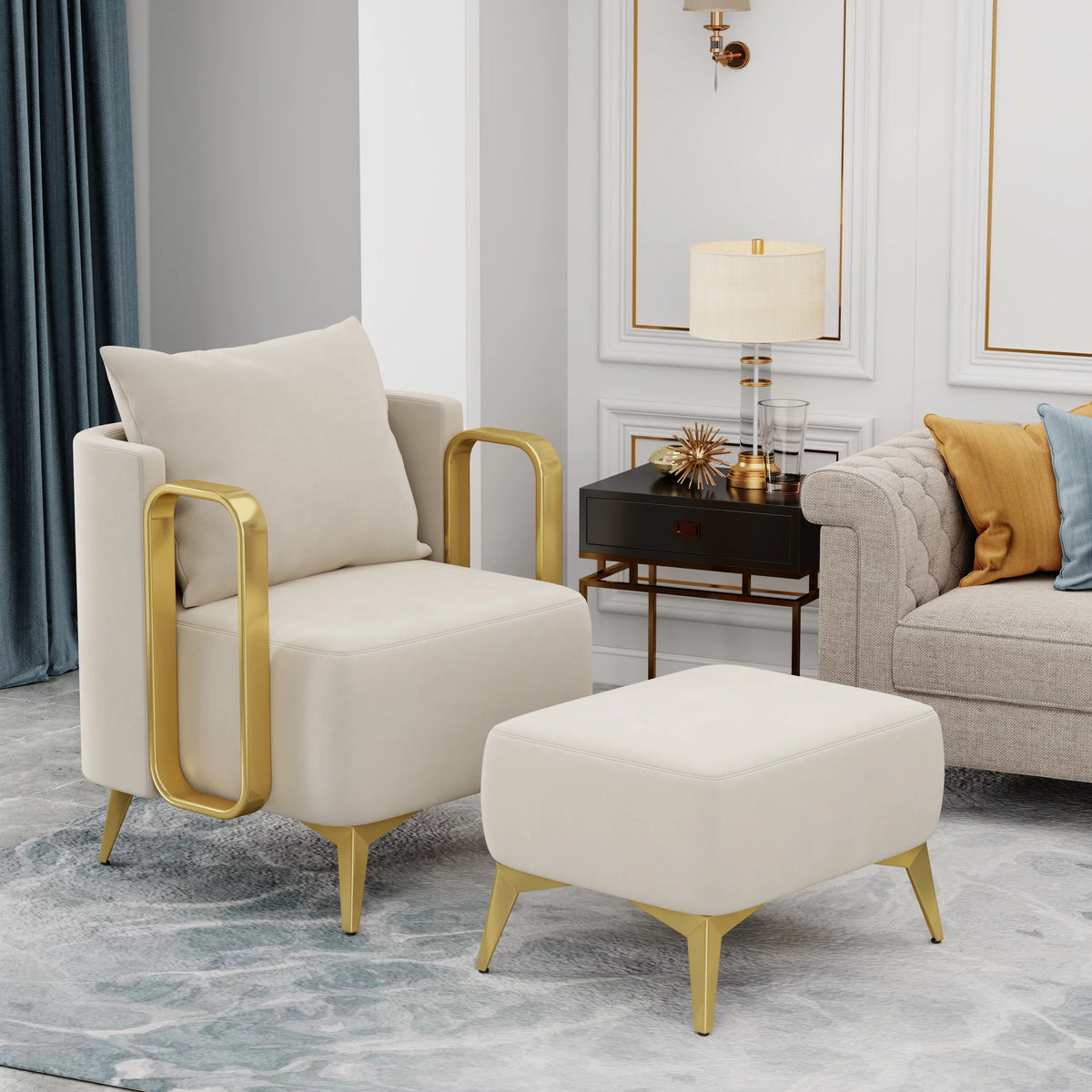 Velvet Accent Chair with Ottoman N277