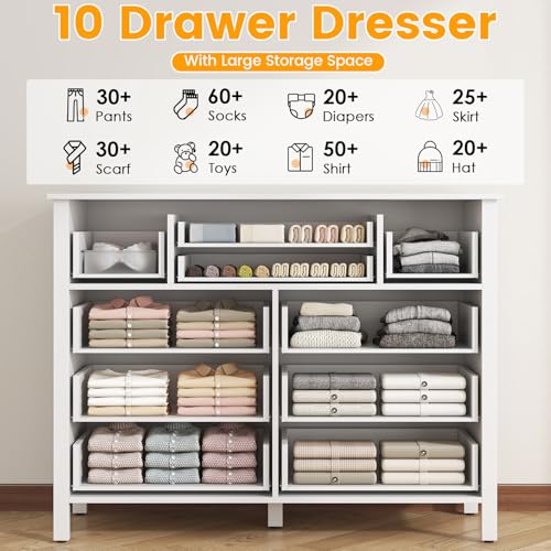 10 Drawer White Wooden Dresser K6635