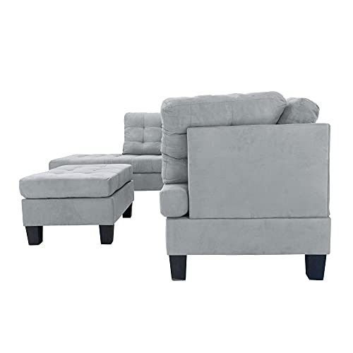 3 Piece Micro Suede L Shaped Sectional Sofa with Ottoman W618107